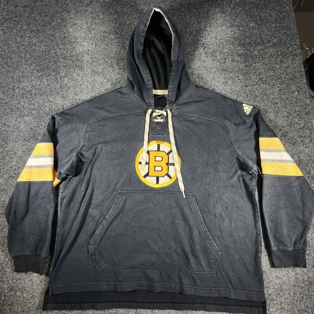 Boston Bruins NHL Lace Up Adidas Hoodie Men 2XL Black Sweatshirt DN1928